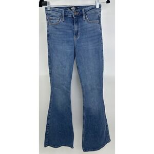 Hollister Curvy High Rise Flare Jeans Womens 25 Blue Medium Wash Denim‎ Stretch